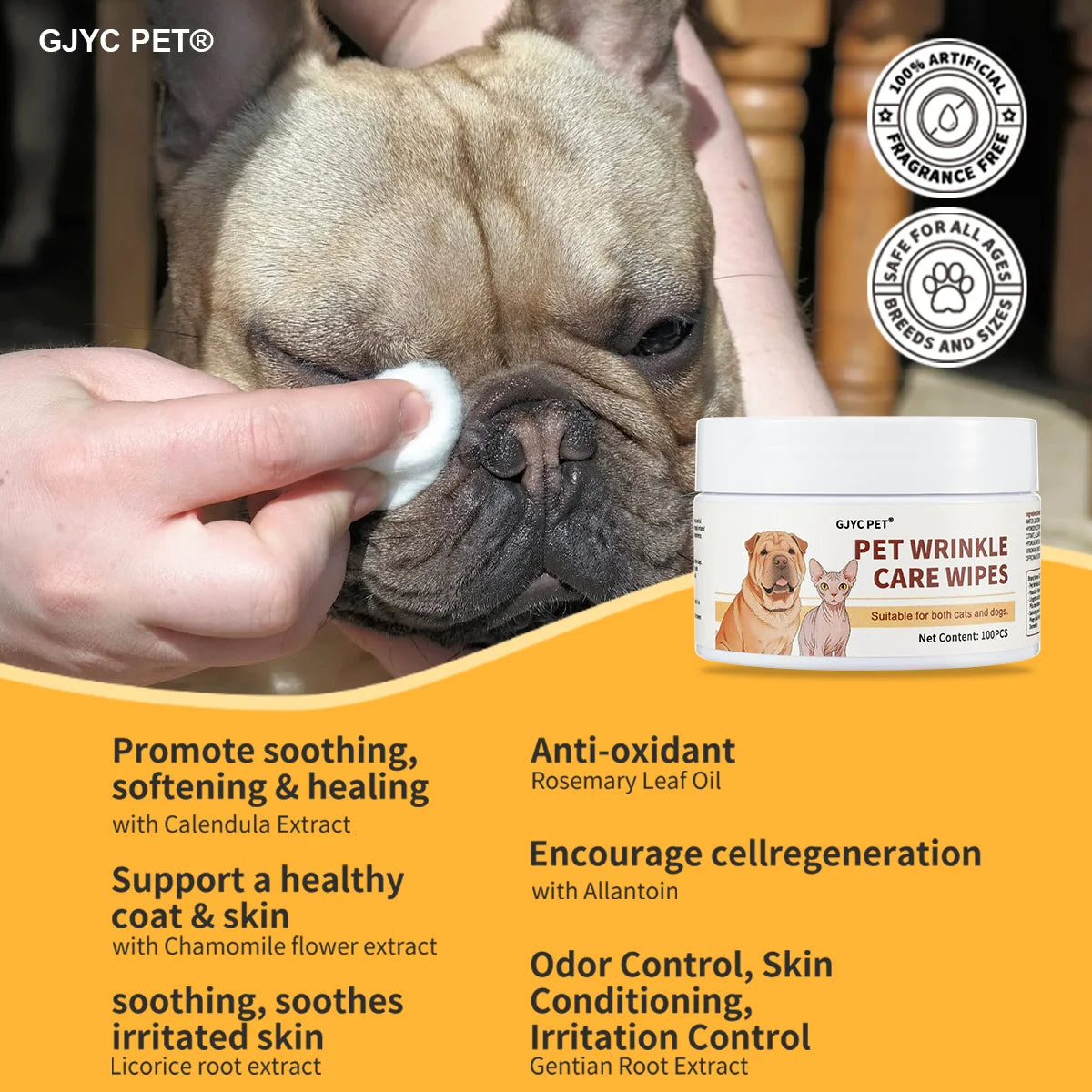 Gentle Wrinkle Care Wipes for Dogs & Cats