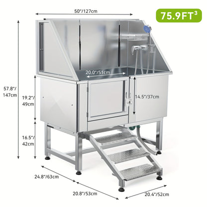 50" Professional Stainless Steel Pet Bathing Station with Step
