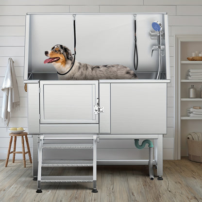 50" Professional Stainless Steel Pet Bathing Station with Step