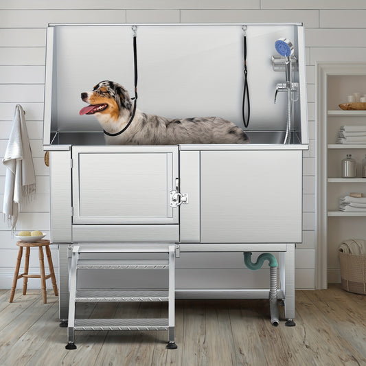 50" Professional Stainless Steel Pet Bathing Station with Step