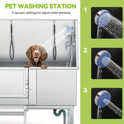 50" Professional Stainless Steel Pet Bathing Station with Step