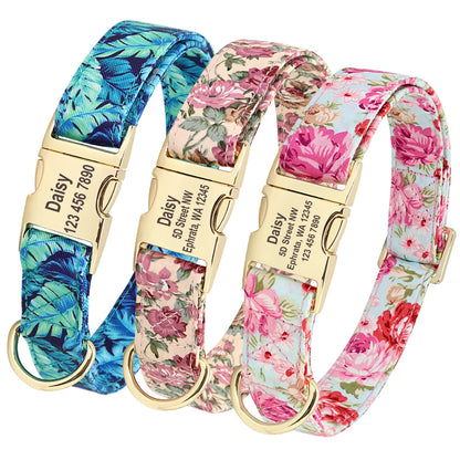 Personalized Floral Dog Collar with Engraved ID — Nylon, All Sizes