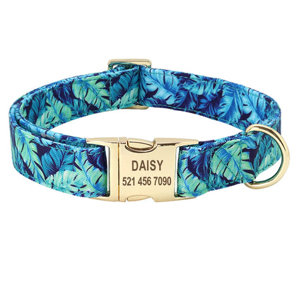 Personalized Floral Dog Collar with Engraved ID — Nylon, All Sizes