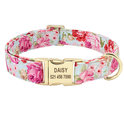 Personalized Floral Dog Collar with Engraved ID — Nylon, All Sizes
