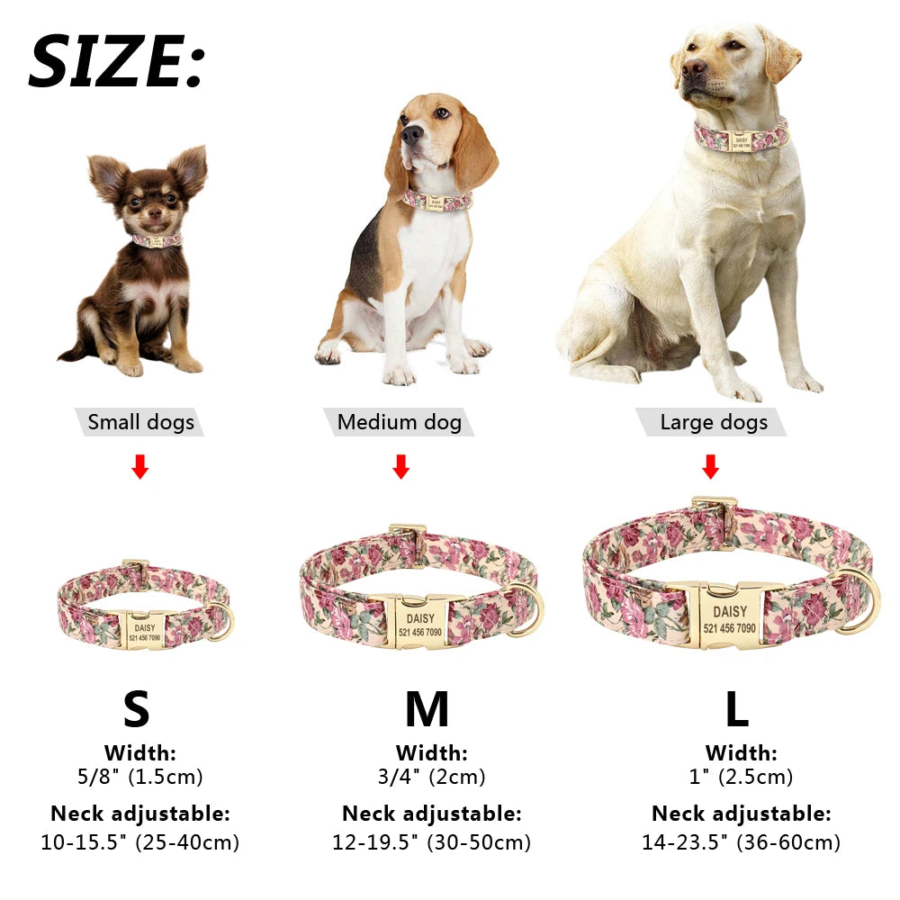 Personalized Floral Dog Collar with Engraved ID — Nylon, All Sizes
