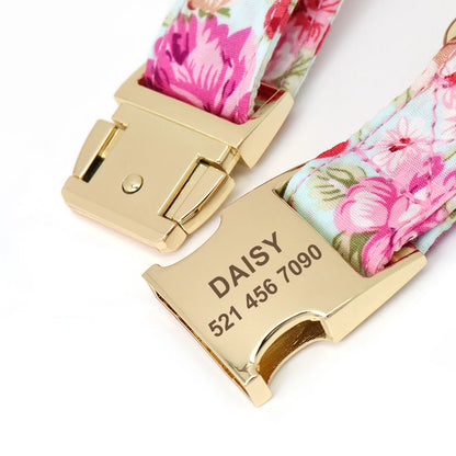 Personalized Floral Dog Collar with Engraved ID — Nylon, All Sizes