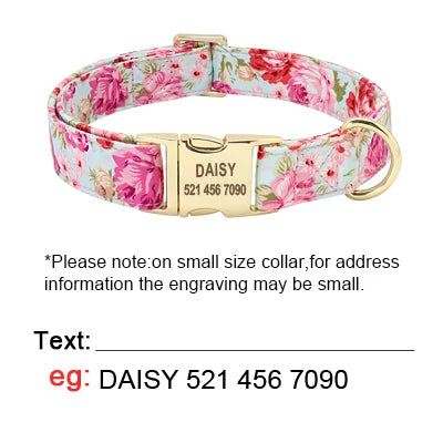 Personalized Floral Dog Collar with Engraved ID — Nylon, All Sizes