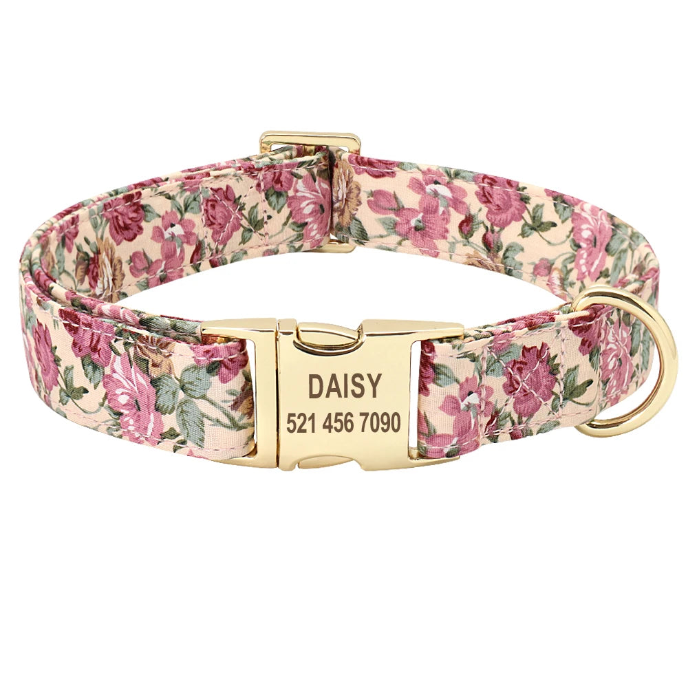 Personalized Floral Dog Collar with Engraved ID — Nylon, All Sizes