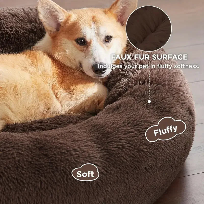 Round Plush Dog Bed — Cozy Washable Pet Bed for Small, Medium & Large Dogs