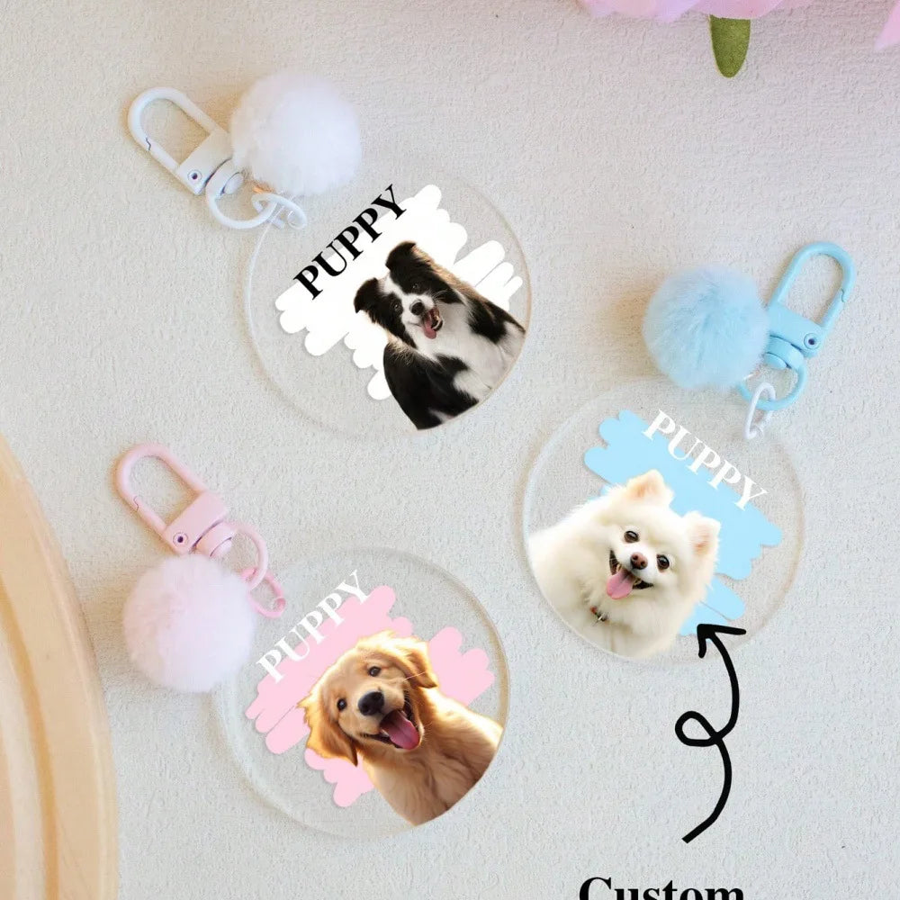 Custom Pet Photo & Name Keychain — Personalized Acrylic Keyring for Cat & Dog Lovers