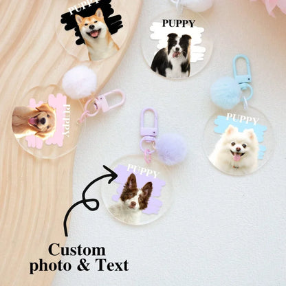 Custom Pet Photo & Name Keychain — Personalized Acrylic Keyring for Cat & Dog Lovers