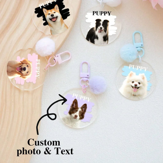 Custom Pet Photo & Name Keychain — Personalized Acrylic Keyring for Cat & Dog Lovers