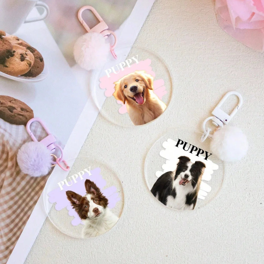 Custom Pet Photo & Name Keychain — Personalized Acrylic Keyring for Cat & Dog Lovers