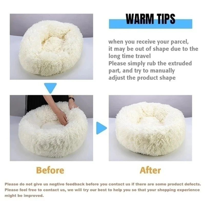 Round Plush Dog Bed — Cozy Washable Pet Bed for Small, Medium & Large Dogs