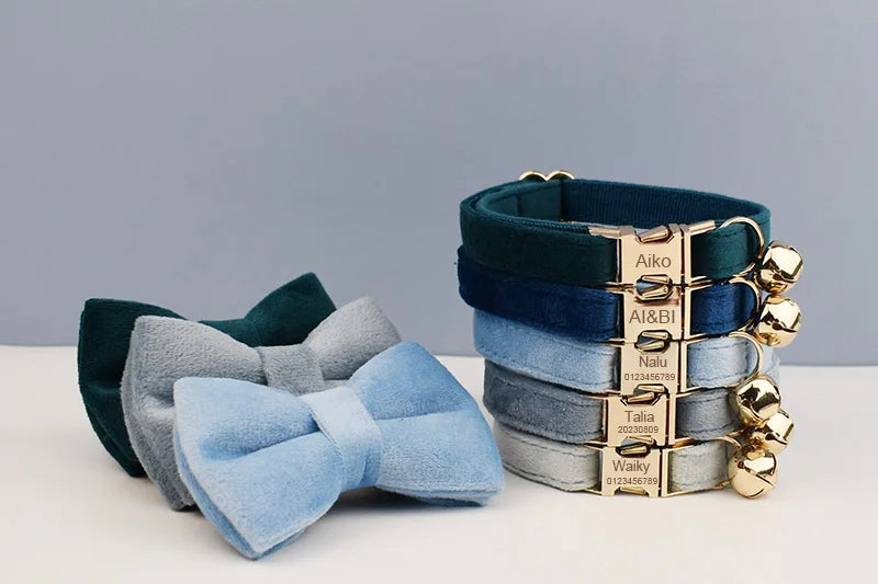 Personalized Bowknot Cat Collar with Bell & Engraved ID Tag