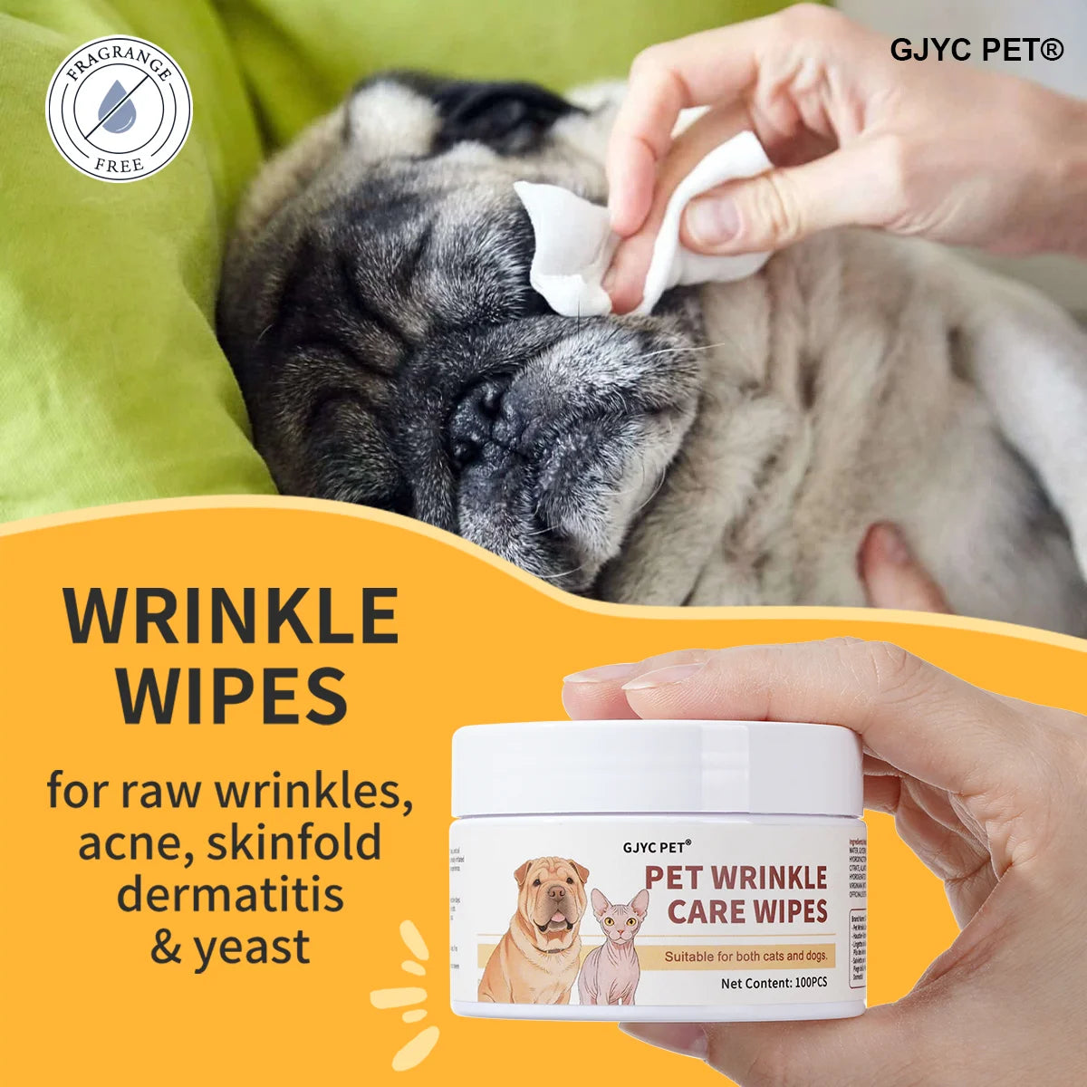 Gentle Wrinkle Care Wipes for Dogs & Cats