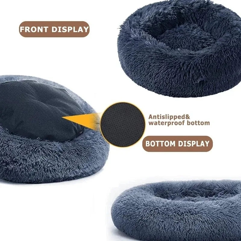 Round Plush Dog Bed — Cozy Washable Pet Bed for Small, Medium & Large Dogs
