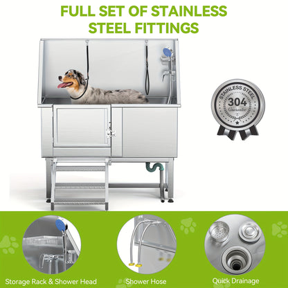 50" Professional Stainless Steel Pet Bathing Station with Step