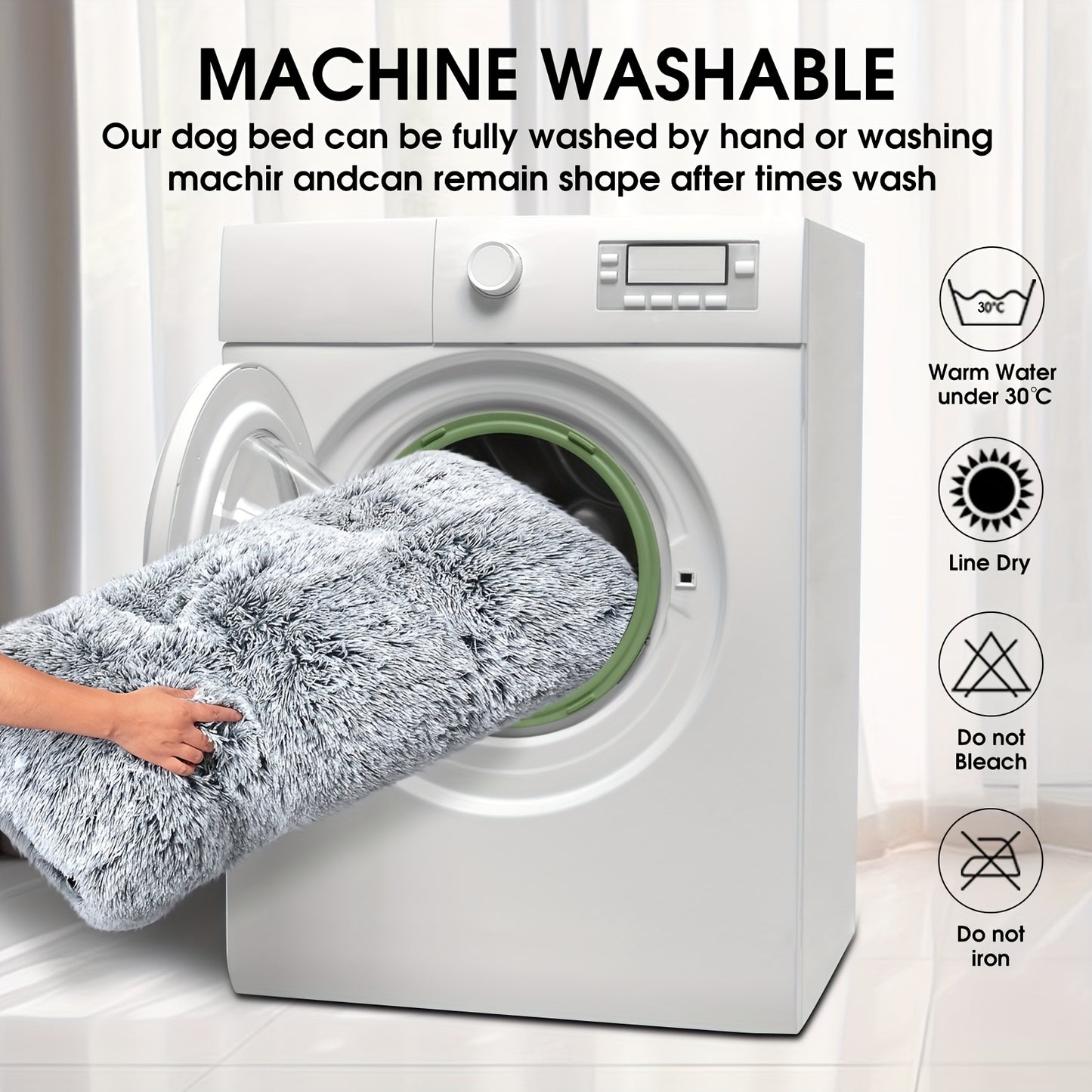 Plush Washable Dog Bed with Anti-Slip Base | Dogs & Cats